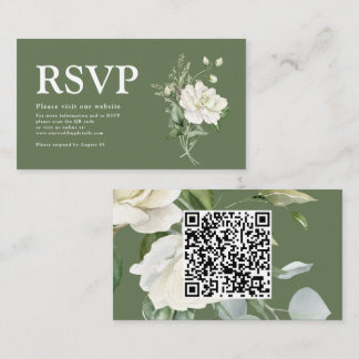 Sage Green Eucalyptus & Rose Ivory QR Code Wedding Enclosure Card
