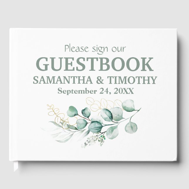 Sage Green Eucalyptus Rustic Greenery Wedding Guest Book (Front)