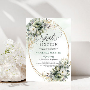 Sage Green Eucalyptus Sweet Sixteen Boho Invite