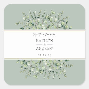 Sage Green Eucalyptus Together Forever Wedding  Square Sticker