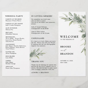Sage Green Eucalyptus Tri fold wedding Program