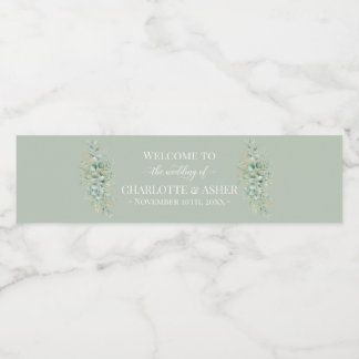 Sage Green Eucalyptus Water Bottle Labels Wedding