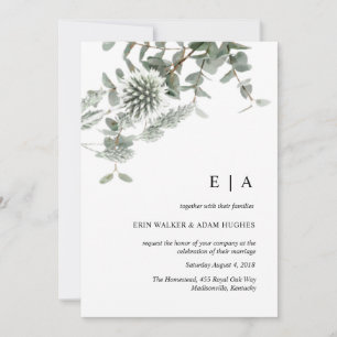 Sage green eucalyptus watercolor wedding invitation