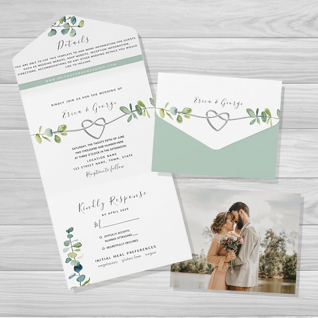 Sage Green Eucalyptus Wedding All In One Invitation (Creator Uploaded)