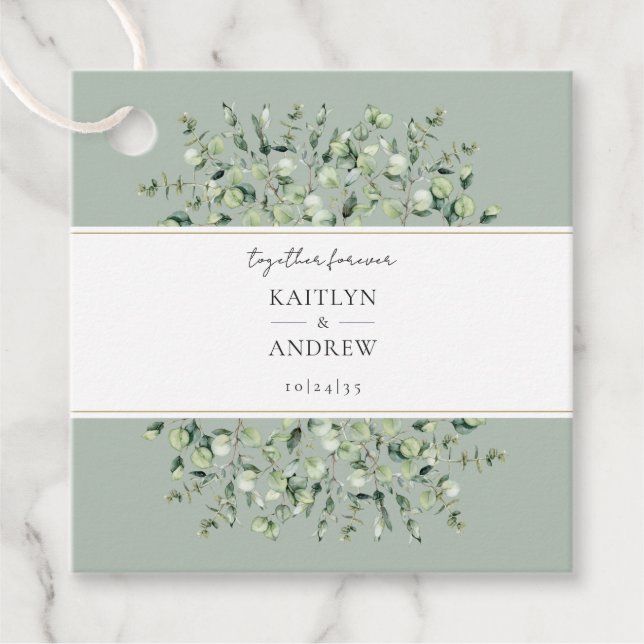 Sage Green Eucalyptus Wedding Favour Tags (Front)