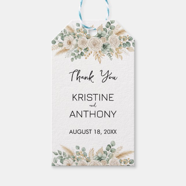 Sage Green Eucalyptus Wedding Favour Tags (Front)