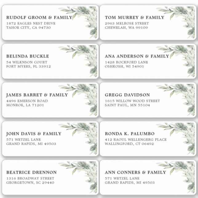 Sage Green Eucalyptus Wedding Guest Name Address  (Front)