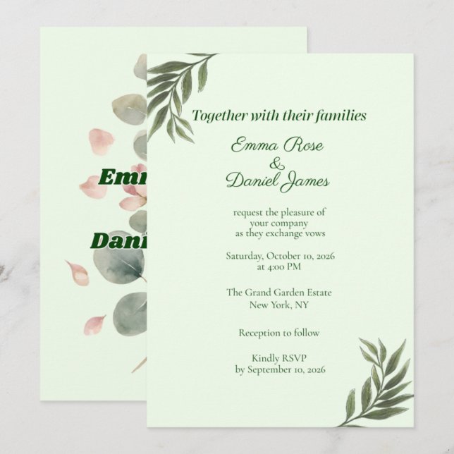 Sage Green Eucalyptus Wedding Invitation | Botanic (Front/Back)