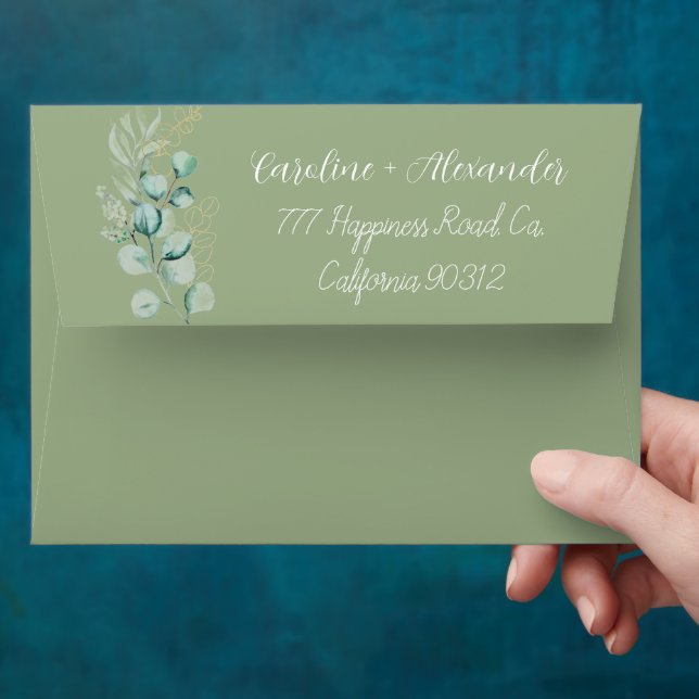 Sage Green Eucalyptus Wedding Return Address Envelope (Hand)