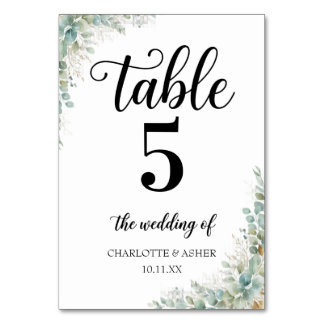 Sage Green Eucalyptus Wedding Table Number Card