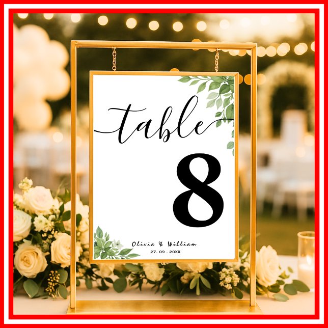 Sage Green Eucalyptus Wedding Table Number Poster (Creator Uploaded)