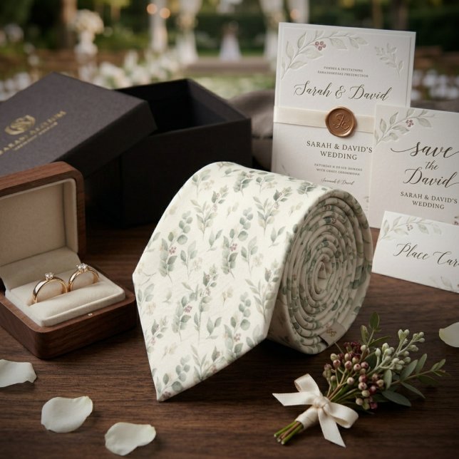 Sage Green Eucalyptus Wedding Tie (Creator Uploaded)