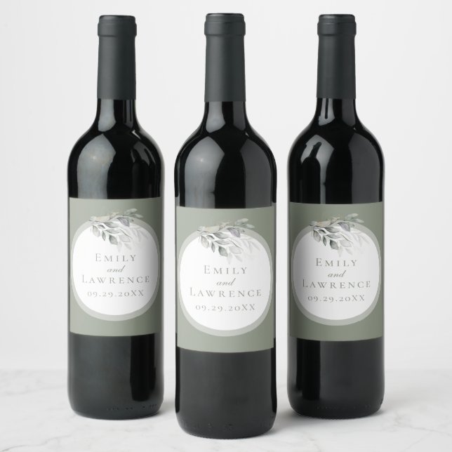 Sage Green Eucalyptus Wedding Wine Bottle Label (Bottles)