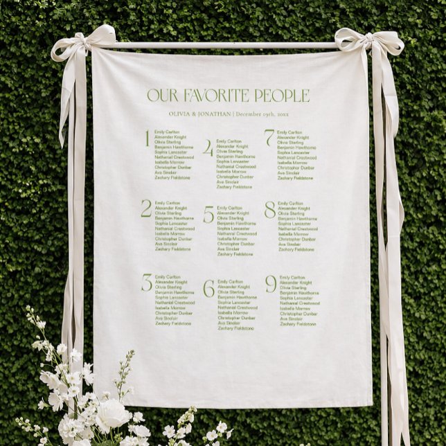 Sage Green Fabric Wedding Seating Chart Tapestry (Creator Uploaded)