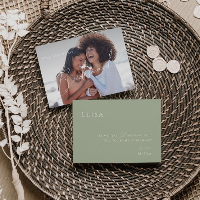 Sage Green | Faded Photo Bridesmaid Proposal Card (Creator Uploaded)