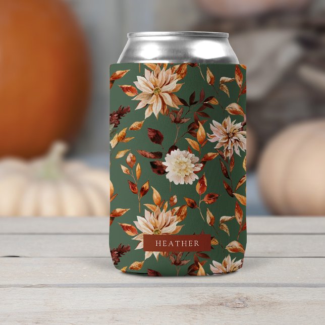 Sage Green Fall Can Cooler (Copper Leaves Sage Green Fall Can Cooler by Painted Paperie
)