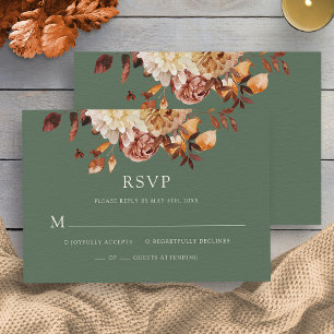 Sage Green Fall Copper Floral Wedding RSVP Card
