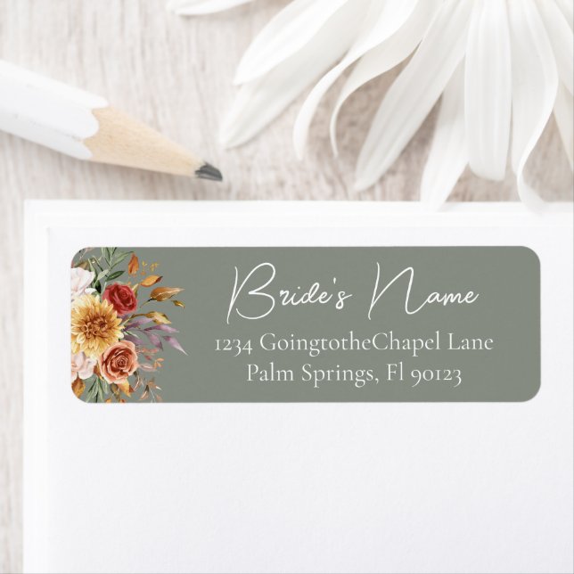 Sage Green Fall Floral Bridal Return Address Label (Insitu)