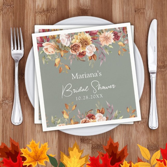 Sage Green Fall Floral Bridal Shower Napkin (Creator Uploaded)