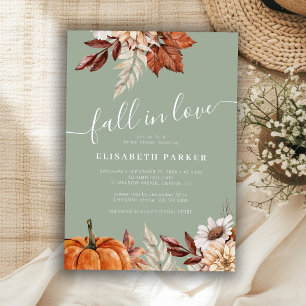 Sage green Fall in Love floral bridal shower Invitation