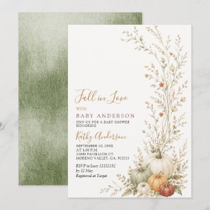 Sage Green Fall in Love Pumpkin Baby Shower Invitation