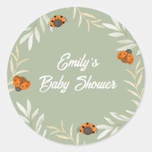 Sage Green Fall Ladybug Greenery Baby Shower  Classic Round Sticker