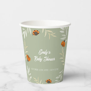 Sage Green Fall Ladybug Greenery Baby Shower Paper Cups