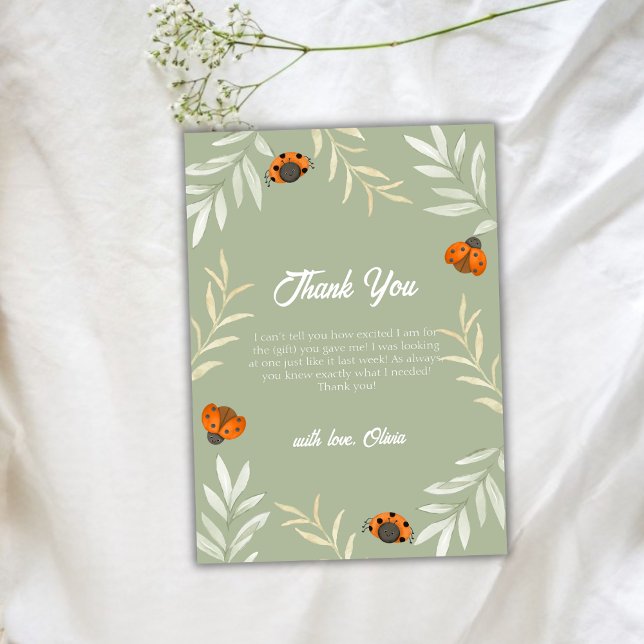 Sage Green Fall Ladybug Greenery Baby Shower  Thank You Card (Sage Green Fall Ladybug Greenery Baby Shower Thank You Card)