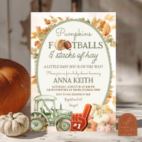 SAGE GREEN fall pumpkin football and stacks of hay