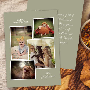 Sage Green Family Photo Collage Thanksgiving  Holiday Card