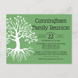 Sage Green Family Reunion Family Tree Silhouette Invitation Postcard