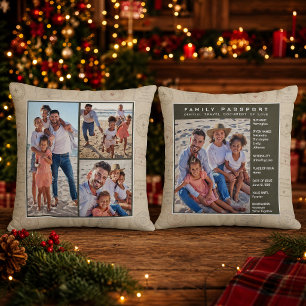 Sage Green Family Travel Keepsake Photo Collage Cushion