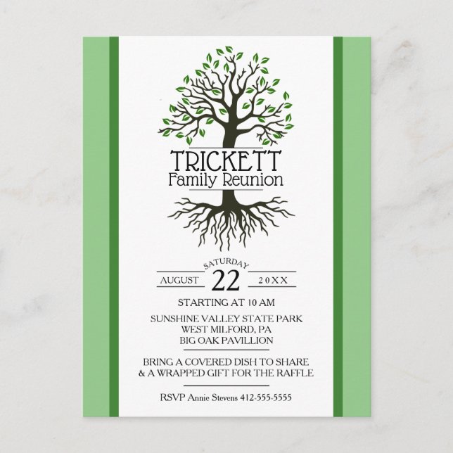 Sage Green Family Tree Family Reunion Invitation Postcard (Front)
