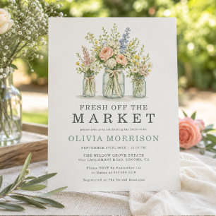 Sage Green Farmers Market Floral Jar Bridal Shower Invitation