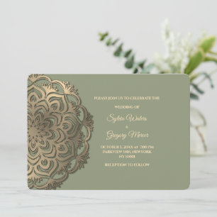 Sage Green Faux Gold Ethnic Classic Wedding Invitation