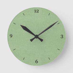 Sage Green Faux Linen Fabric Textured Background Round Clock