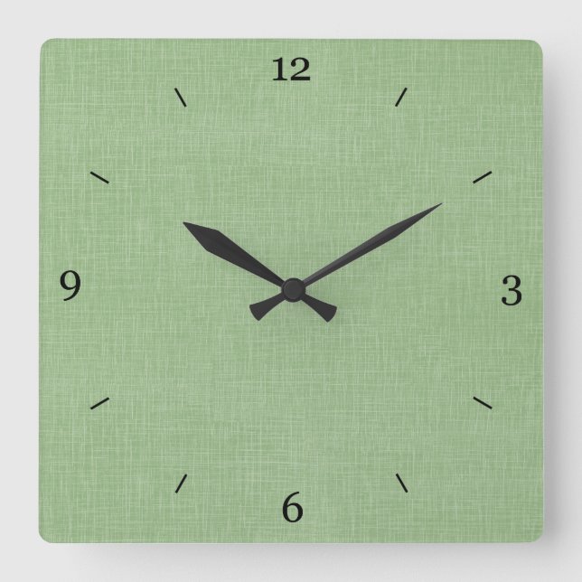 Sage Green Faux Linen Fabric Textured Background Square Wall Clock (Front)