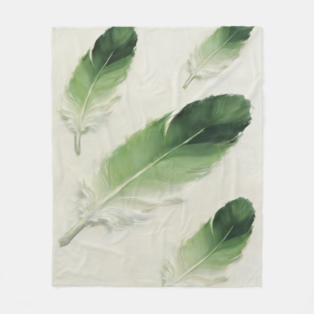 Sage Green Feather Soft Aesthetic Modern Boho Fleece Blanket (Front)
