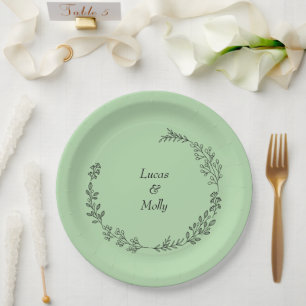 Sage Green Fern Leaf Wedding Paper Plate