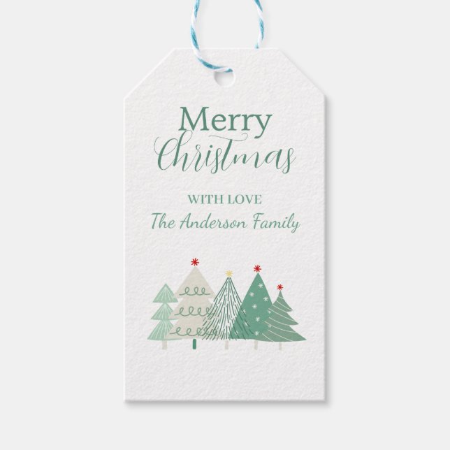 Sage Green Festive Trees Holiday Gift Tag (Front)