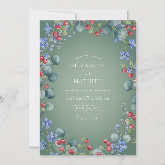 Sage Green Festive Winter Wedding Invitation (Front)