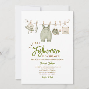 Sage Green Fishing Theme Baby Shower Invitation