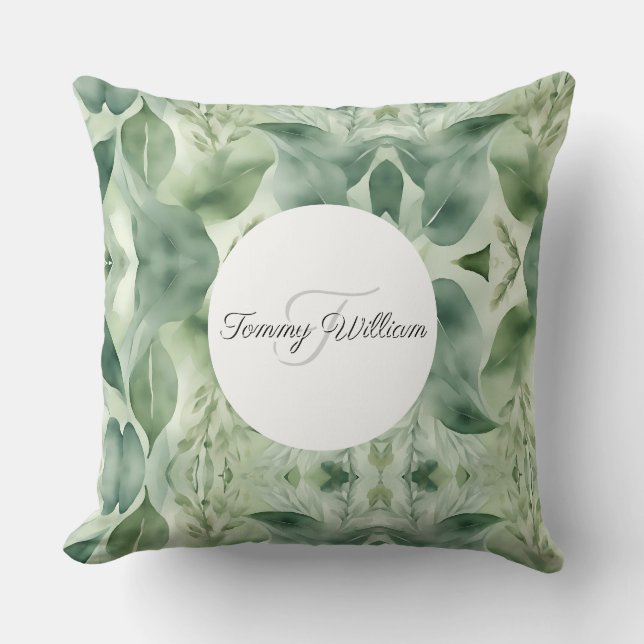 Sage Green Flora Elegant Cushion (Front)