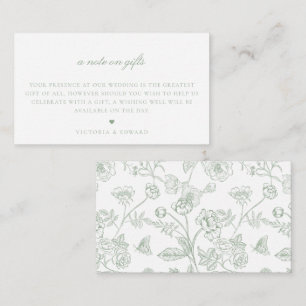Sage Green Floral A Note On Gifts Wedding Enclosure Card