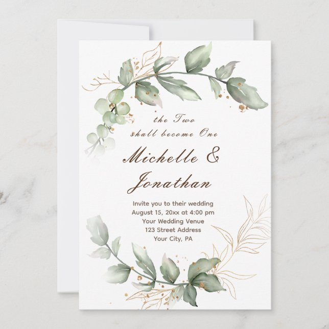 Sage Green Floral All In One Christian Wedding  Invitation (Front)