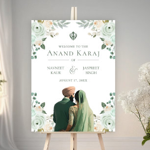 Sage Green Floral Anand Karaj Wedding Welcome Sign