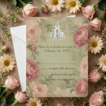 Sage Green, Floral and Lace Response Card