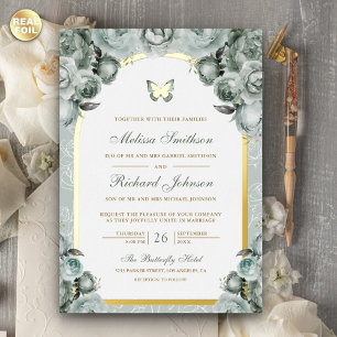 Sage Green Floral Arch Butterfly Wedding Gold