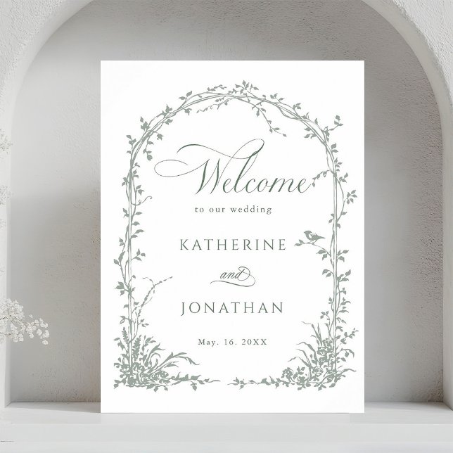 Sage Green Floral Arch Garden Wedding Welcome  Poster (Creator Uploaded)