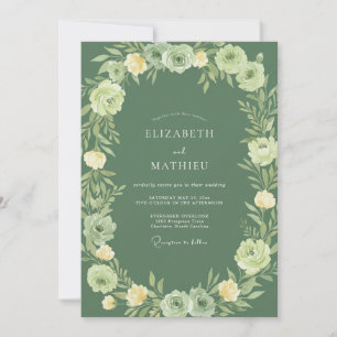 Sage Green Floral Arch Wedding Invitation